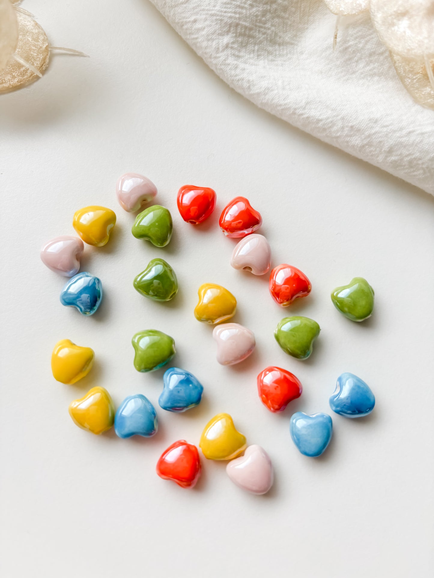 Porcelain bead heart 10x10x7mm, mix. 20pcs
