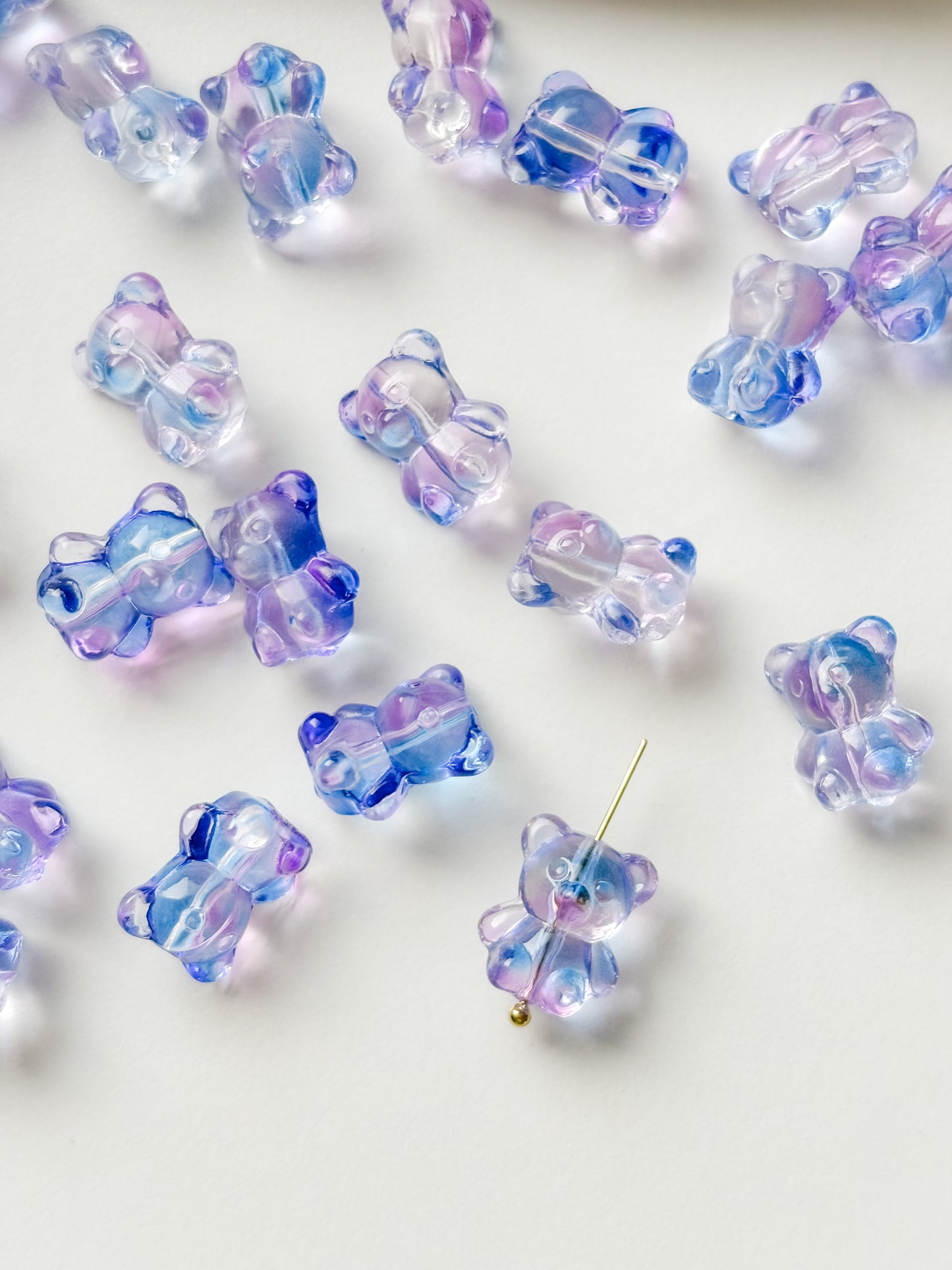 Glass bead teddy bear 14x12x9mm, 6pcs
