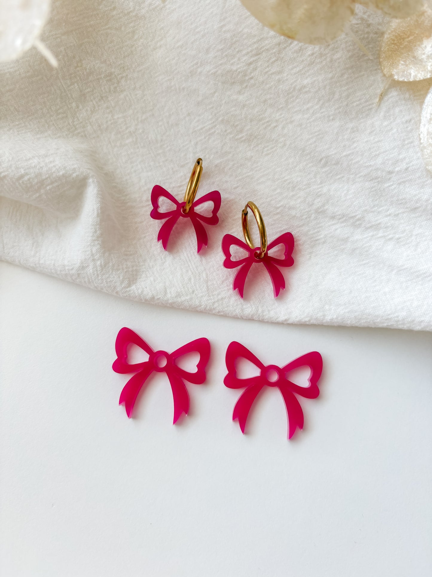 Bowknot pendant, fuchsia, 1 pair