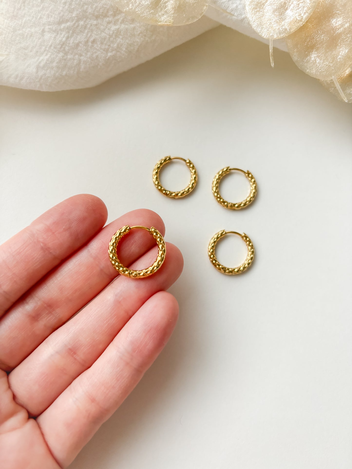 Earring hoop textured, waterproof, RST304, 16.5x2.5mm, 1pair