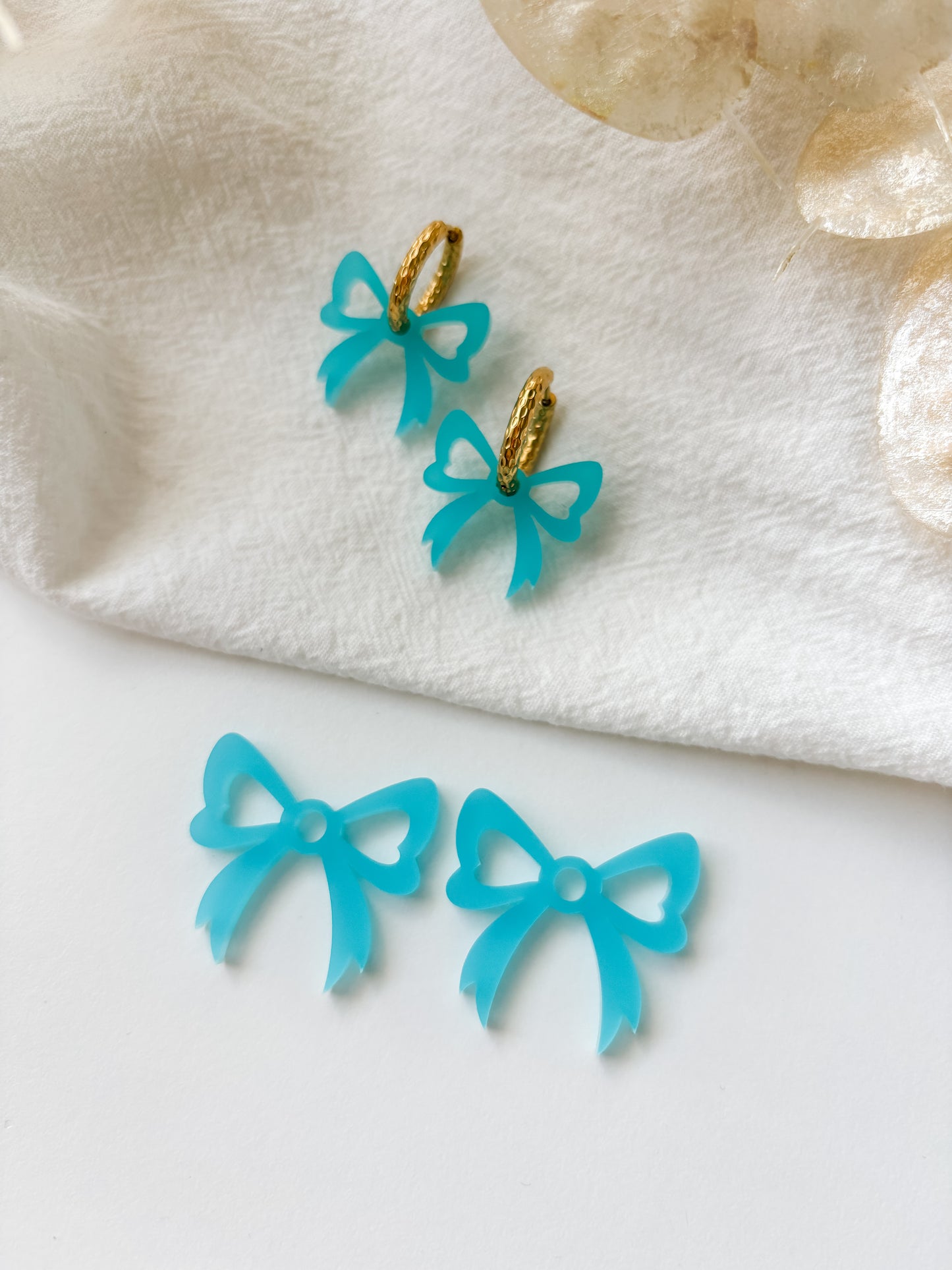 Pendant bow, turquoise blue, satin, 1 pair