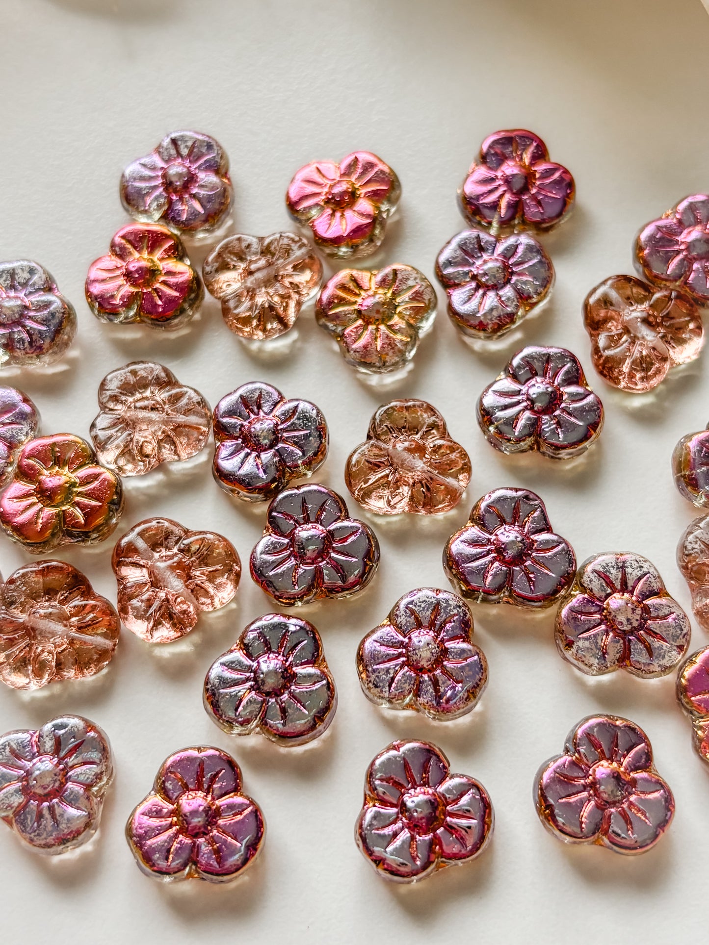 Glass bead flower 13mm, Czech, 10pcs