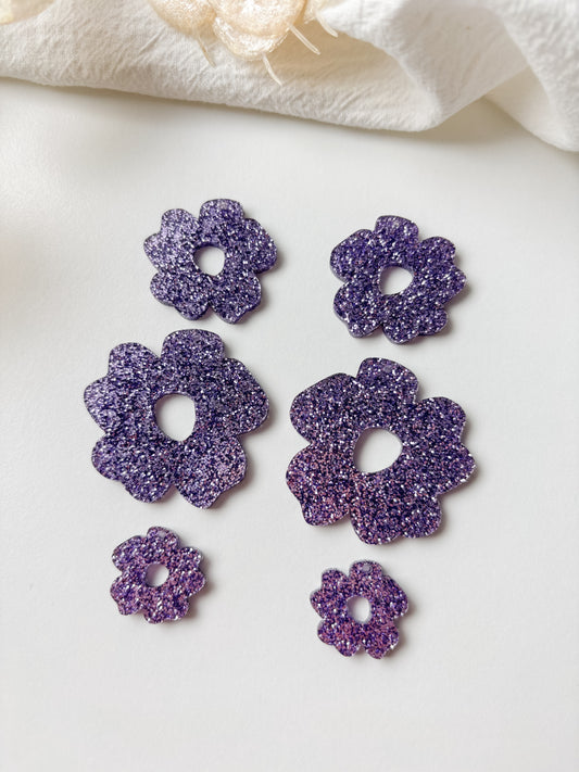 Riipus kukka, violetti glitter, 1pari