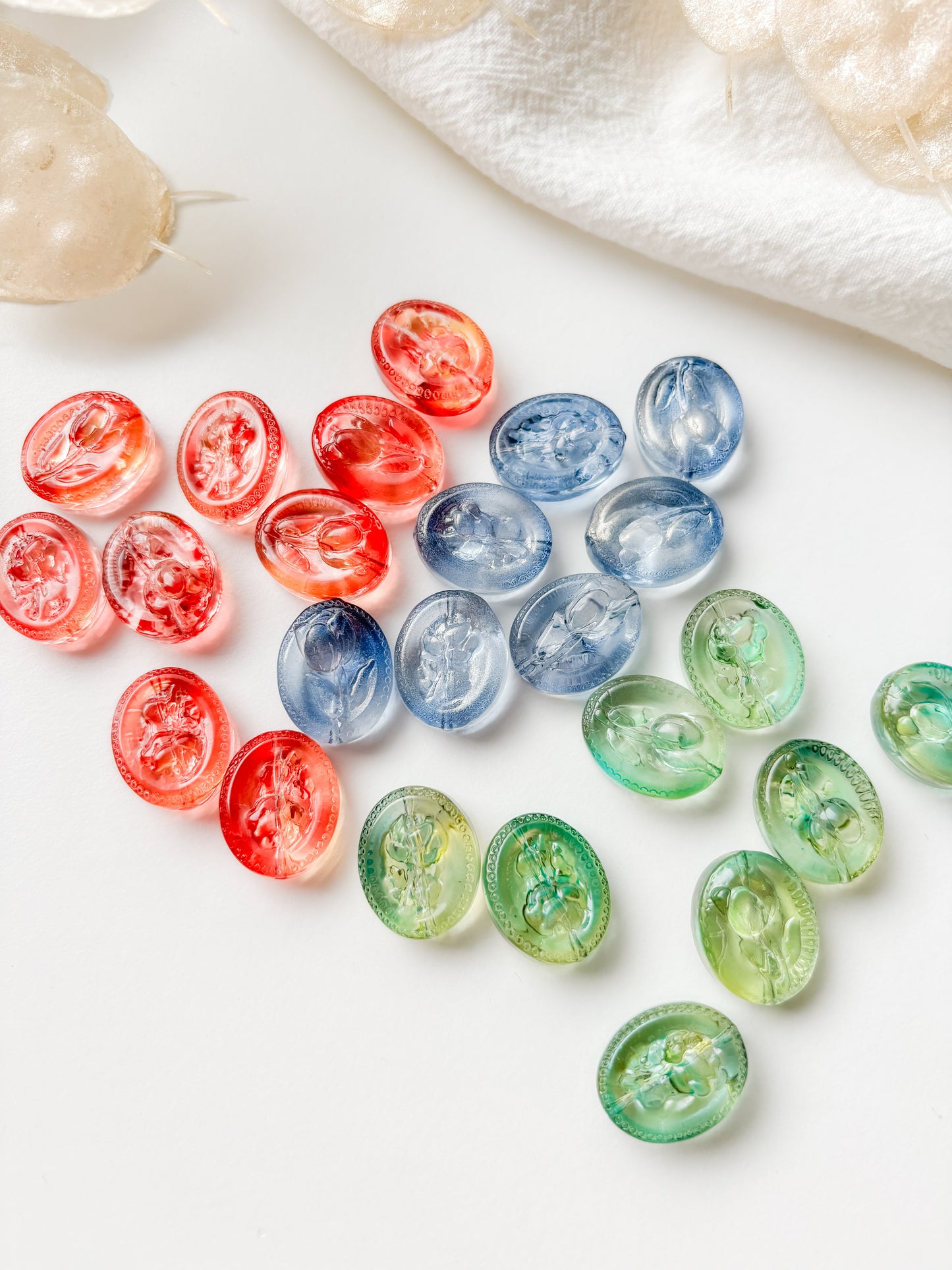 Glass bead oval 15x18mm, mix 6 pcs