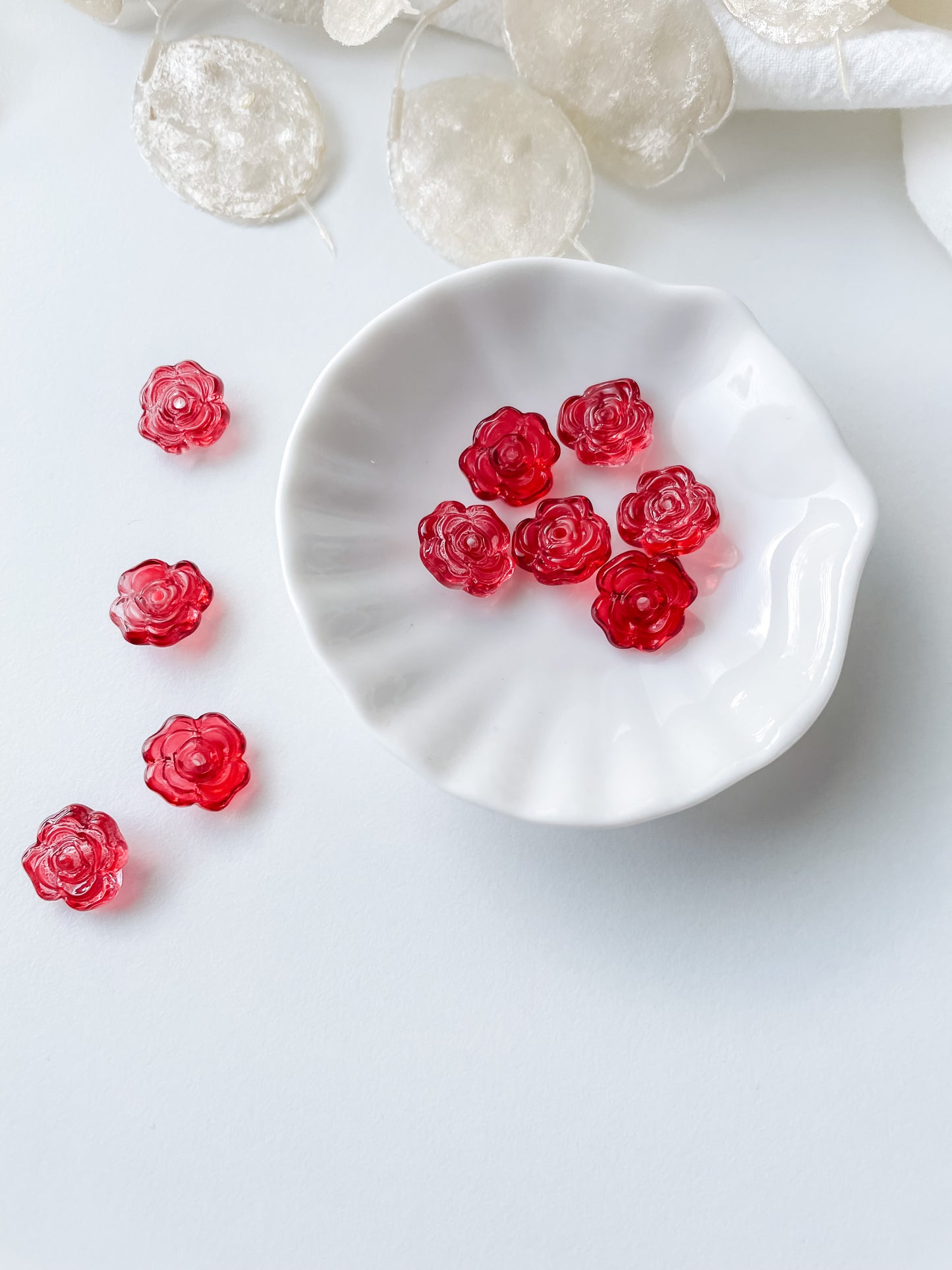 Bead glass red rose 13x12x5mm, 1pc