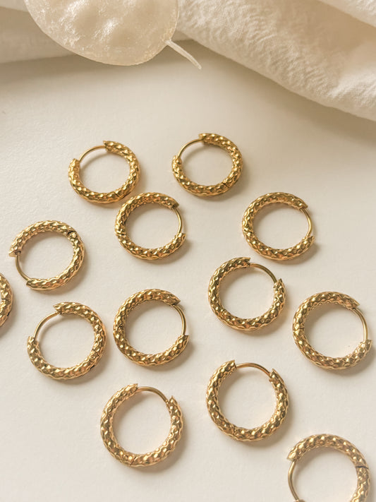 Earring hoop textured, waterproof, RST304, 16.5x2.5mm, 1pair