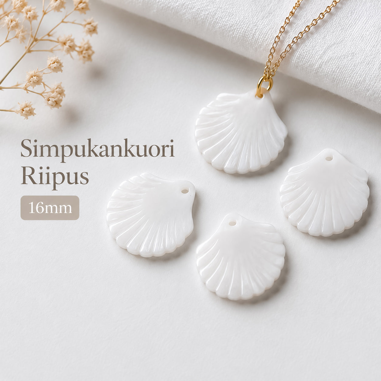 Riipus simpukka 16x15x2mm, simpukankuori, 6kpl