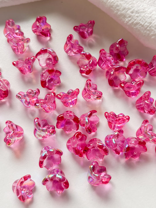 Lasihelmi kukka fuksia 12x8mm, 10kpl