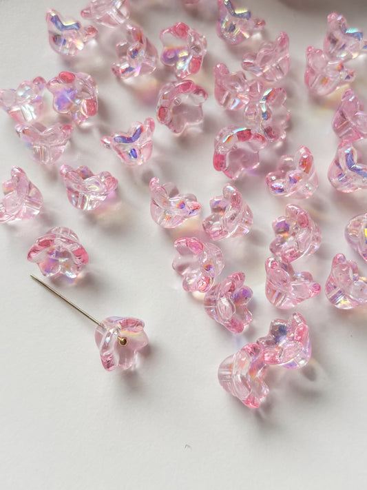 Lasihelmi kukka pinkki 12x8mm, 10kpl